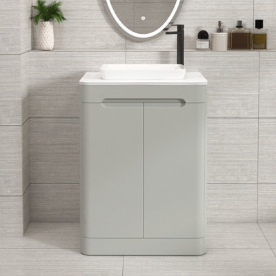 Royal Bathrooms Venice 600mm Dove Grey Freestanding Bathroom Countertop Vanity Unit 2 Door With Qubix Basin - image 1