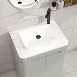 Royal Bathrooms Venice 600mm Dove Grey Freestanding Bathroom Countertop Vanity Unit 2 Door With Qubix Basin - thumbnail 6