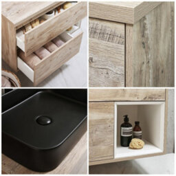 Homestylestore Light Oak 1000mm Wall Hung Bathroom Vanity Unit With Rectangular Countertop Basin And Graphite Basin - thumbnail 2