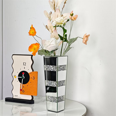 Aesome 30Cm H Crushed Diamond Mirrored Vases Silver Glass Flower Vases For Table Home Decor, (Cannot Hold Water) - image 1