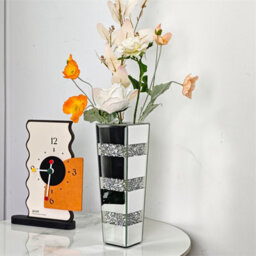 Artloge 30Cm H Crushed Diamond Mirrored Vases Silver Glass Flower Vases For Table Home Decor - thumbnail 1