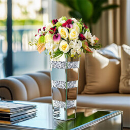 Artloge 30Cm H Crushed Diamond Mirrored Vases Silver Glass Flower Vases For Table Home Decor - thumbnail 7