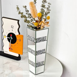Artloge 30Cm H Crushed Diamond Mirrored Vases Silver Glass Flower Vases For Table Home Decor - thumbnail 4