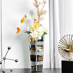 Artloge 30Cm H Crushed Diamond Mirrored Vases Silver Glass Flower Vases For Table Home Decor - thumbnail 5