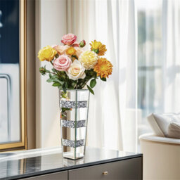 Artloge 30Cm H Crushed Diamond Mirrored Vases Silver Glass Flower Vases For Table Home Decor - thumbnail 8
