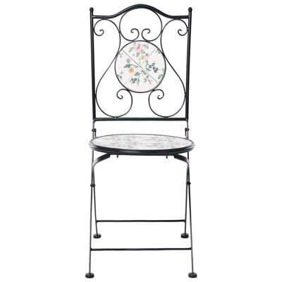 Wyld And Coco Set Of 2 Black Mosaic Ceramic Folding Garden Chairs, Compact Space-Saving Outdoor Seating For Balconies And Patios - image 1