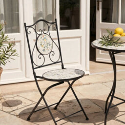 Wyld And Coco Set Of 2 Black Mosaic Ceramic Folding Garden Chairs, Compact Space-Saving Outdoor Seating For Balconies And Patios - thumbnail 2