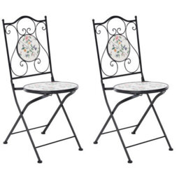 Wyld And Coco Set Of 2 Black Mosaic Ceramic Folding Garden Chairs, Compact Space-Saving Outdoor Seating For Balconies And Patios - thumbnail 5