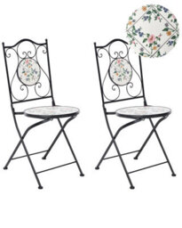 Wyld And Coco Set Of 2 Black Mosaic Ceramic Folding Garden Chairs, Compact Space-Saving Outdoor Seating For Balconies And Patios - thumbnail 3