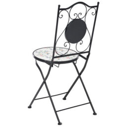 Wyld And Coco Set Of 2 Black Mosaic Ceramic Folding Garden Chairs, Compact Space-Saving Outdoor Seating For Balconies And Patios - thumbnail 8