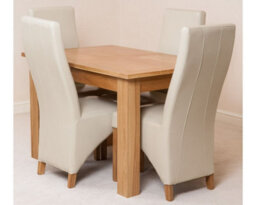 That's Furniture Hampton 120Cm - 160Cm Oak Extending Dining Table And 4 Chairs Dining Set With Lola Ivory Leather Chairs - thumbnail 1