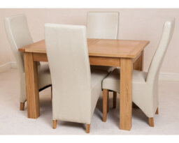 That's Furniture Hampton 120Cm - 160Cm Oak Extending Dining Table And 4 Chairs Dining Set With Lola Ivory Leather Chairs - thumbnail 2