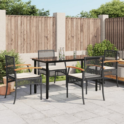 Berkfield 5 Piece Garden Dining Set With Cushions Black Poly Rattan - image 1