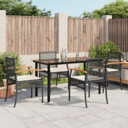 Berkfield 5 Piece Garden Dining Set With Cushions Black Poly Rattan - thumbnail 1
