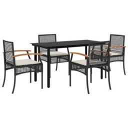 Berkfield 5 Piece Garden Dining Set With Cushions Black Poly Rattan - thumbnail 2