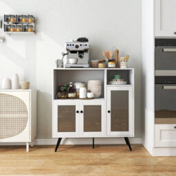 Kitchen Storage Cabinet Wooden Buffet Sideboard Cupboard Tempered Glass Doors - thumbnail 1