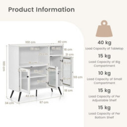 Kitchen Storage Cabinet Wooden Buffet Sideboard Cupboard Tempered Glass Doors - thumbnail 2