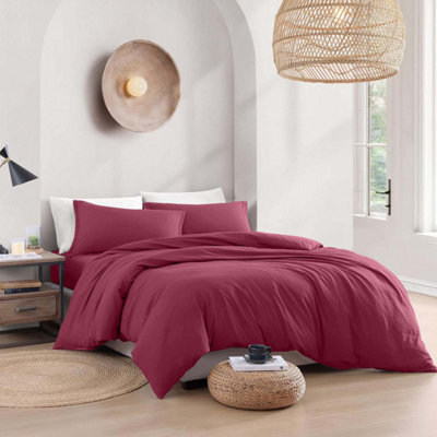 Bedlooms Burgundy Plain Dyed Duvet Cover Complete Bedding Set, Breathable & Anti-Allergic Microfiber, King 230X220Cm - image 1