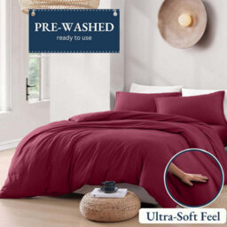 Bedlooms Burgundy Plain Dyed Duvet Cover Complete Bedding Set, Breathable & Anti-Allergic Microfiber, King 230X220Cm - thumbnail 2