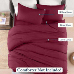 Bedlooms Burgundy Plain Dyed Duvet Cover Complete Bedding Set, Breathable & Anti-Allergic Microfiber, King 230X220Cm - thumbnail 3