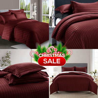 Ameha Stripe Duvet Cover Set With Pillowcase Soft Microfiber Burgundy Double Size 200X200Cm - image 1