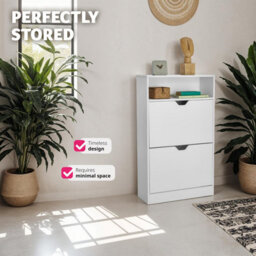 Tectake Shoe Cabinet Calea - 2 Tilt Compartments For 12 Pairs Of Shoes, Open Shelf Space - 60 Cm - White - thumbnail 8