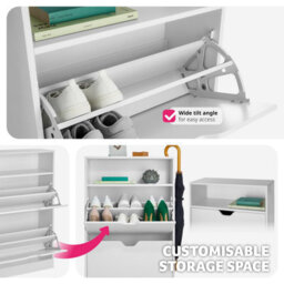 Tectake Shoe Cabinet Calea - 2 Tilt Compartments For 12 Pairs Of Shoes, Open Shelf Space - 60 Cm - White - thumbnail 7