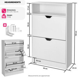 Tectake Shoe Cabinet Calea - 2 Tilt Compartments For 12 Pairs Of Shoes, Open Shelf Space - 60 Cm - White - thumbnail 6