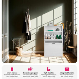 Tectake Shoe Cabinet Calea - 2 Tilt Compartments For 12 Pairs Of Shoes, Open Shelf Space - 60 Cm - White - thumbnail 3