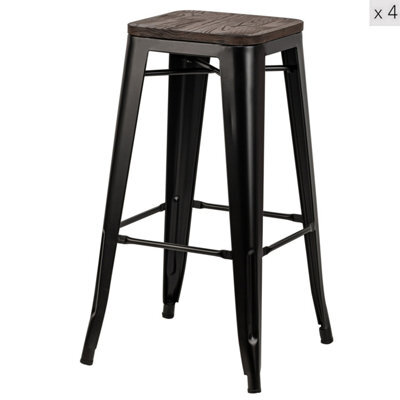 Nordlys Set Of 4 Black Metal And Wood Bar Stools Industrial Style Dining Room - image 1