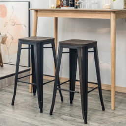 Nordlys Set Of 4 Black Metal And Wood Bar Stools Industrial Style Dining Room - thumbnail 3