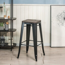 Nordlys Set Of 4 Black Metal And Wood Bar Stools Industrial Style Dining Room - thumbnail 4
