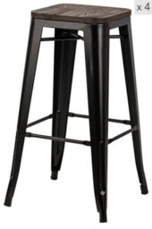 Nordlys Set Of 4 Black Metal And Wood Bar Stools Industrial Style Dining Room - thumbnail 2