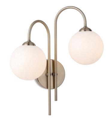 Luminosa Lighting Luminosa Lyndon 2 Light Globe Wall Antique Brass With Opal White Glass