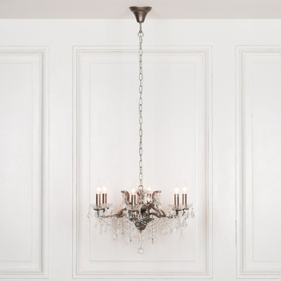 Antique Silver 6 Branch Shallow Cut Glass Chandelier - image 1