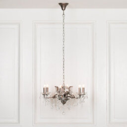 Antique Silver 6 Branch Shallow Cut Glass Chandelier - thumbnail 1
