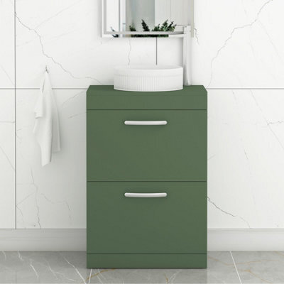 Royal Bathrooms Turin 600mm Freestanding Bathroom Vanity Unit With Sink 2 Drawer Matt Green & Round Countertop Basin - image 1