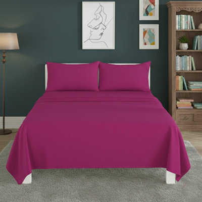 Easy Care Flat Bed Sheet Polycotton Durable Low Maintenance Bedding Fuchsia - image 1