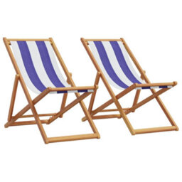 Berkfield Folding Beach Chairs 2 Pcs Blue And White Fabric And Solid Wood