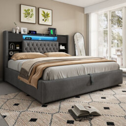 King Linen Hydraulic Storage Bed With Led & Charging - thumbnail 9