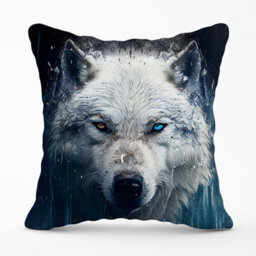 Warren Reed Designer White Wolf Face Splashart Outdoor Cushion 45Cm X 45Cm - thumbnail 1