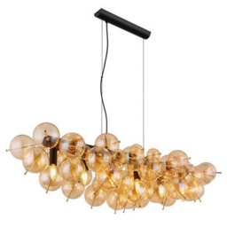 Luminosa Lighting Luminosa Udo Bar Pendant Ceiling Light Matt Black Balls Amber Glass Shade 6X E14 - thumbnail 1