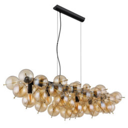 Luminosa Lighting Luminosa Udo Bar Pendant Ceiling Light Matt Black Balls Amber Glass Shade 6X E14 - thumbnail 2
