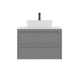 Royal Bathrooms Royal Bathroom Elmore 800mm Matt Pebble Grey Wall Mounted Bathroom Vanity Unit 2 Drawer Plain White Worktop With Cube Basin - thumbnail 7