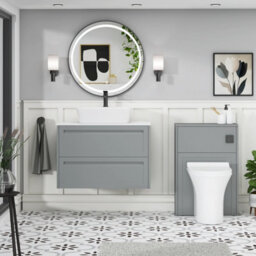 Royal Bathrooms Royal Bathroom Elmore 800mm Matt Pebble Grey Wall Mounted Bathroom Vanity Unit 2 Drawer Plain White Worktop With Cube Basin - thumbnail 5
