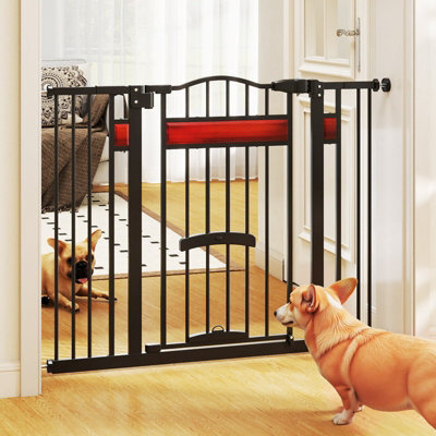 Costway Extra Wide Walk Through Pet Gate For 74-104 Cm Openings W/ Small Door-Black - image 1