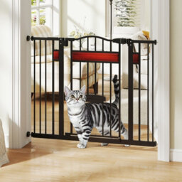Costway Extra Wide Walk Through Pet Gate For 74-104 Cm Openings W/ Small Door-Black - thumbnail 3