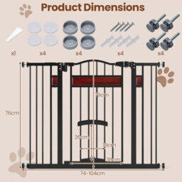 Costway Extra Wide Walk Through Pet Gate For 74-104 Cm Openings W/ Small Door-Black - thumbnail 2