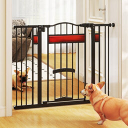Costway Extra Wide Walk Through Pet Gate For 74-104 Cm Openings W/ Small Door-Black - thumbnail 1