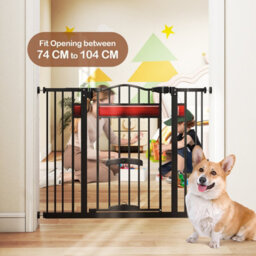Costway Extra Wide Walk Through Pet Gate For 74-104 Cm Openings W/ Small Door-Black - thumbnail 5